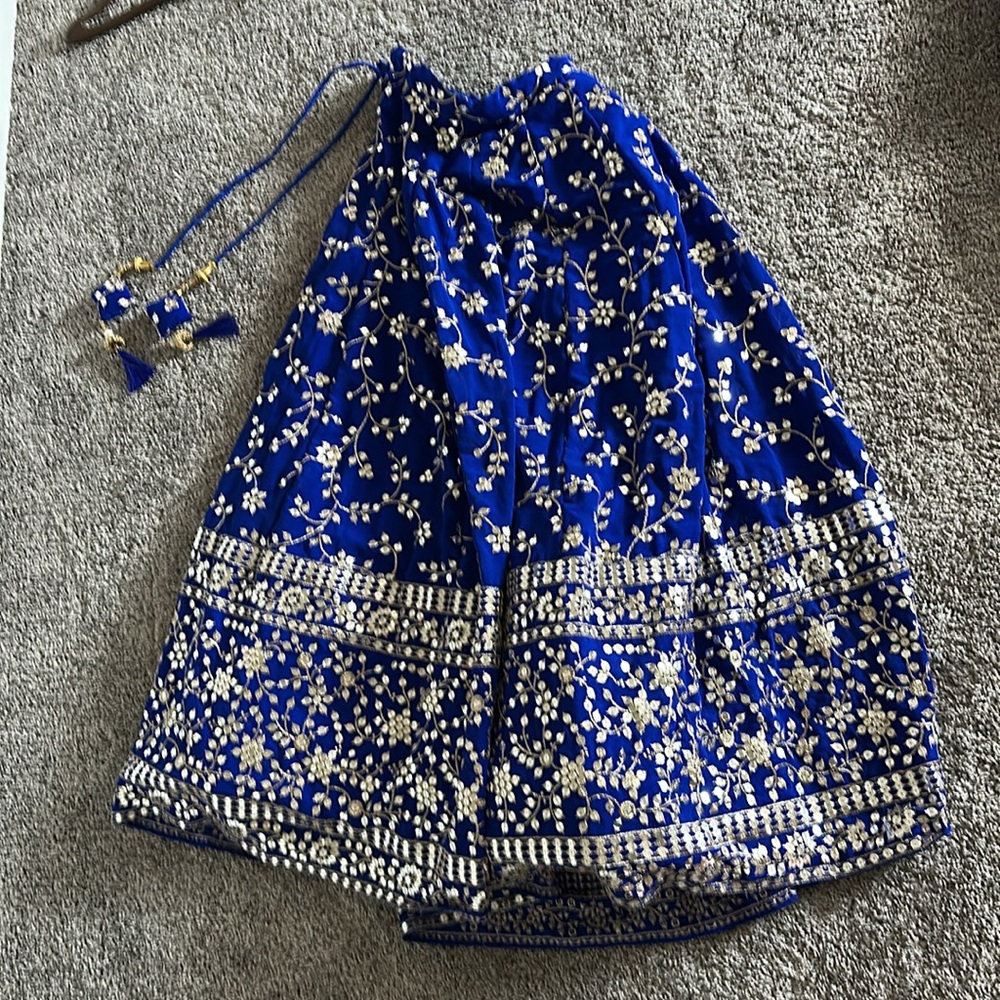 Royal Blue and Gold 3-Piece Lehenga for Indian Wedding Guest with Can Can - Picture 4 of 9